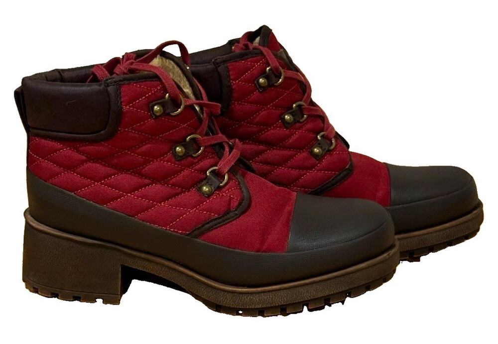 Lucky Brand AKONN Burgundy/Black Quilted Lace-Up Lined Ankle Bootie US 9 EU 39